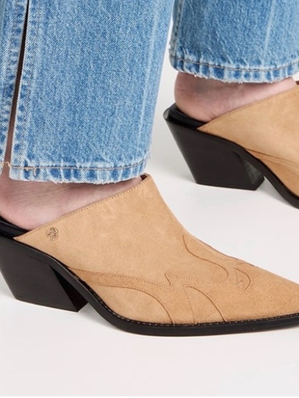 Anine Bing Tan Suede Pointed Mule Heels